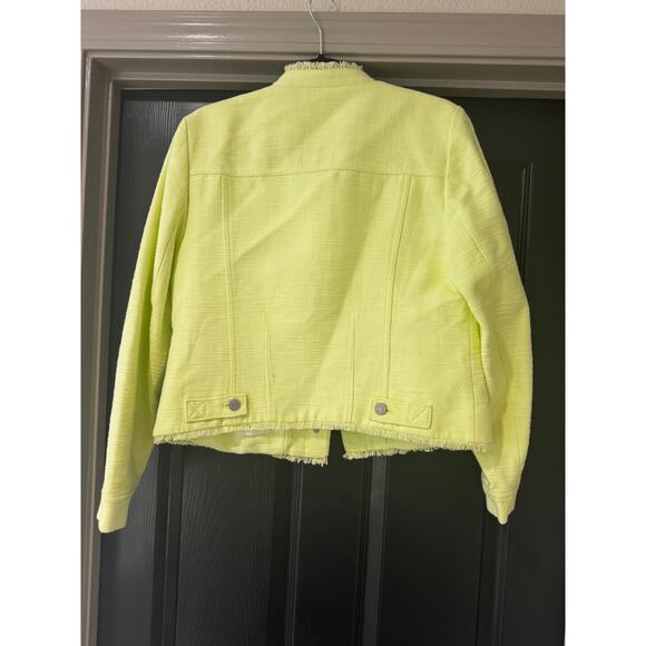 Banana Republic Citron Yellow Cropped Blazer Jacket Raw Hem Fringe Women’s Sz 8 - Picture 2 of 4